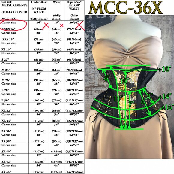 Mystic City Corset MCC36X Yellow/Black Brocade/Mesh Underbust Waspie - 20" - Picture 10 of 10